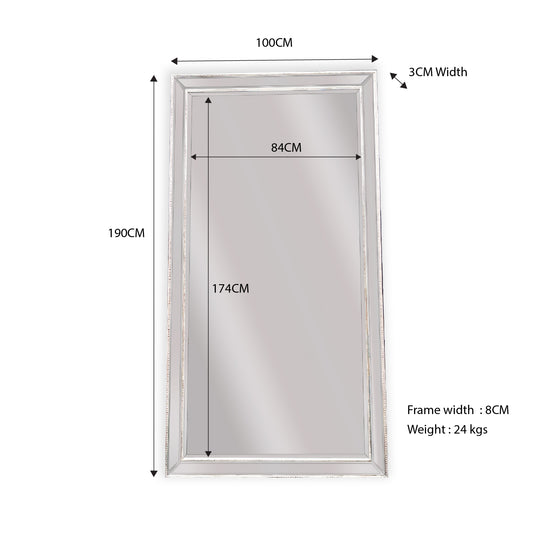 White Beaded Framed Mirror – 190×100 cm