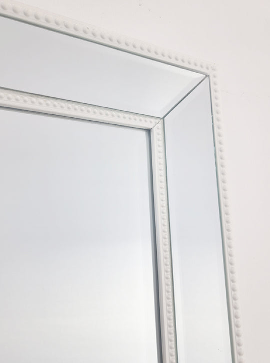 White Beaded Framed Mirror – 190×100 cm