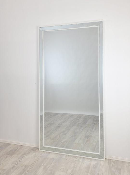 White Beaded Framed Mirror – 190×100 cm