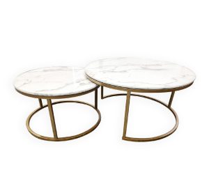 Nesting style Coffee Table – 80cm/60 cm, White and Champagne Gold