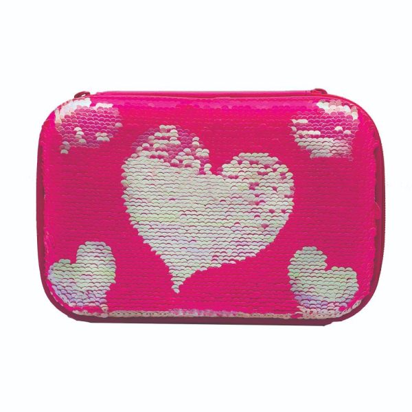 Hearts Reversible Sequin Pencil Case (Pink)