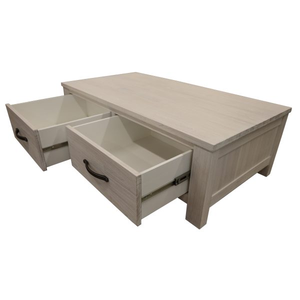 Coffee Table 127cm 2 Drawer Solid Mt Ash Timber Wood – White