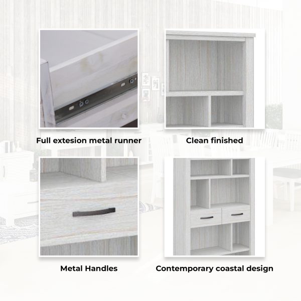 Bookshelf Bookcase 5 Tier 2 Drawers Solid Mt Ash Timber Wood – White