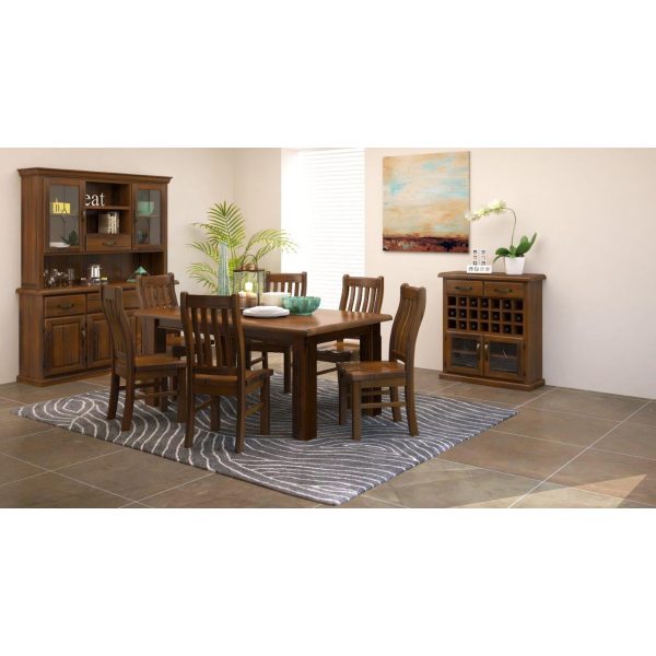 7pc Dining Set 180cm Table 6 Chair Solid Pine Wood Timber – Dark Brown