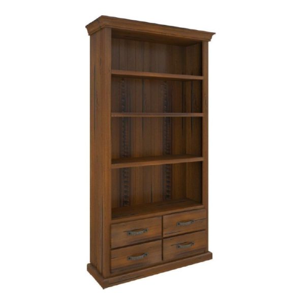 Bookshelf Bookcase 4 Tier Drawers Solid Pine Timber Wood – Dark Brown