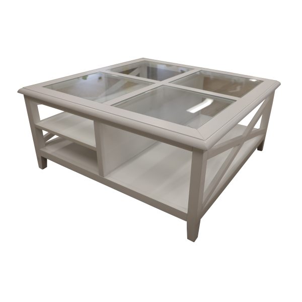 Daisy Coffee Table 100cm Glass Top Solid Acacia Wood Hampton Furniture – White