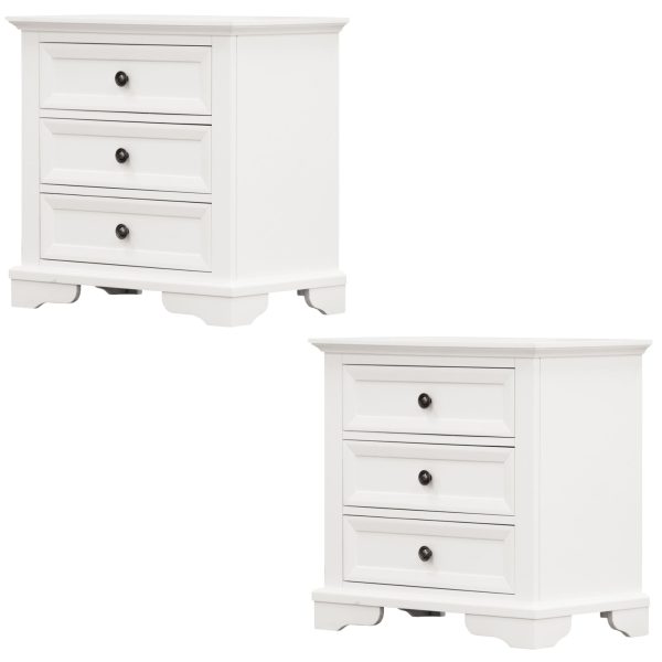 Hucclecote Bedside Table 3 Drawers Storage Cabinet Nightstand End Tables – White – 2