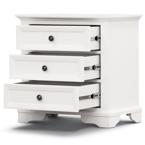 Hucclecote Bedside Table 3 Drawers Storage Cabinet Nightstand End Tables – White – 2