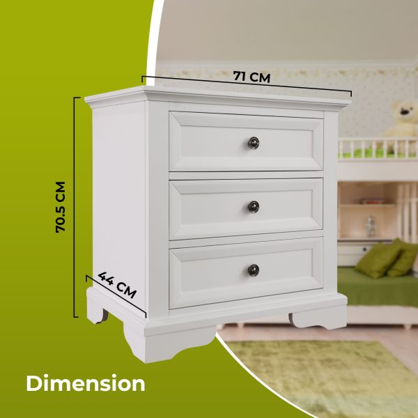 Hucclecote Bedside Table 3 Drawers Storage Cabinet Nightstand End Tables – White – 2