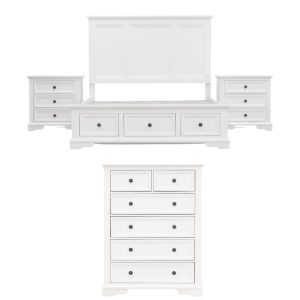 Alameda Bed Frame Bedroom Suite Bedside Dresser Mirror Package - White