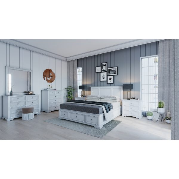 Alameda Bed Frame Bedroom Suite Bedside Dresser Mirror Package – White