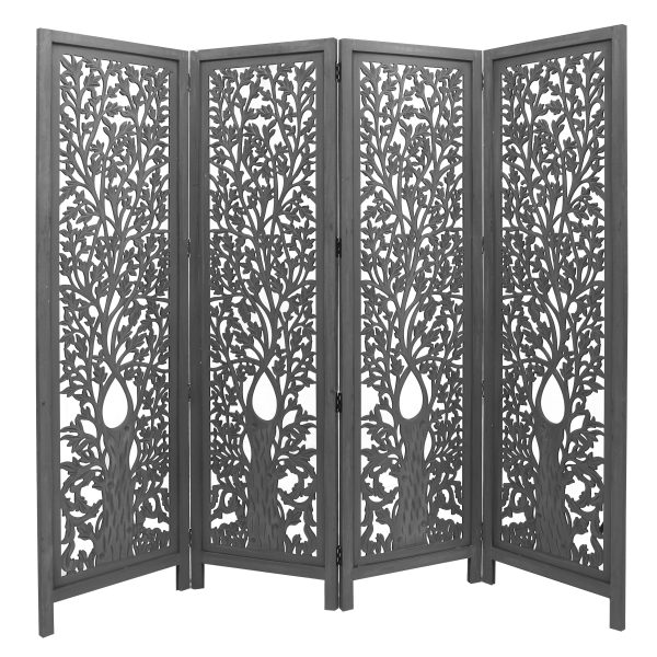 Bogota 4 Panel Room Divider Screen Privacy Shoji Timber Wood Stand – Dark Grey