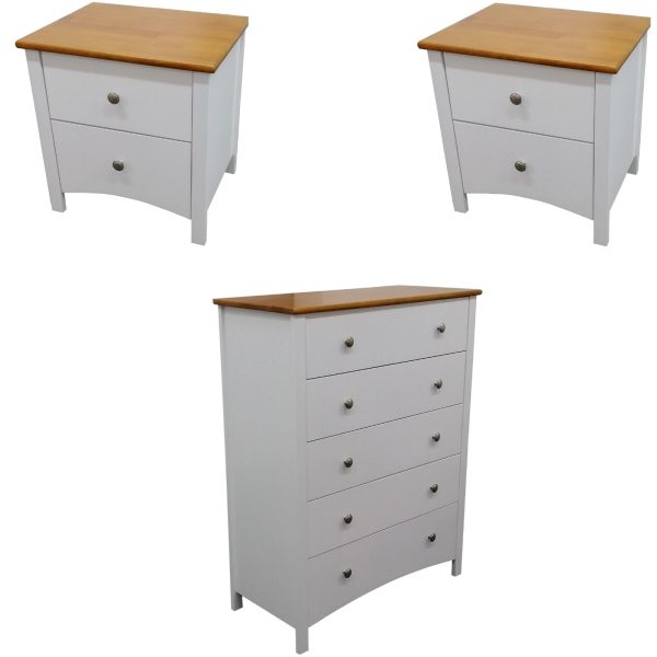 Brownwood Bedside Tallboy 3pc Bedroom Set Drawers Nightstand Storage Cabinet – WHT