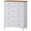 Brownwood Tallboy 5 Chest of Drawers Solid Rubber Wood Bed Storage Cabinet – White