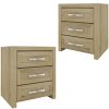 Gracelyn Set of 2 Bedside Nightstand 3 Drawers Bed Storage Cabinet – Smoke