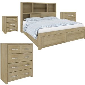 Gracelyn 4pc King Bed Suite Bedside Tallboy Bedroom Furniture Package - Smoke