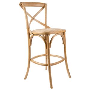 Aster Crossback Bar Stools Dining Chair Solid Birch Timber Rattan Seat