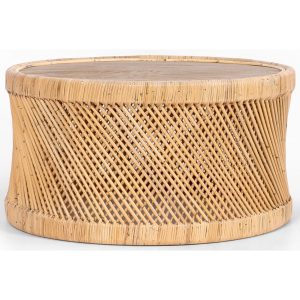 Freesia 80cm Round Coffee Table Mango Wood Top Rattan Frame - Natural