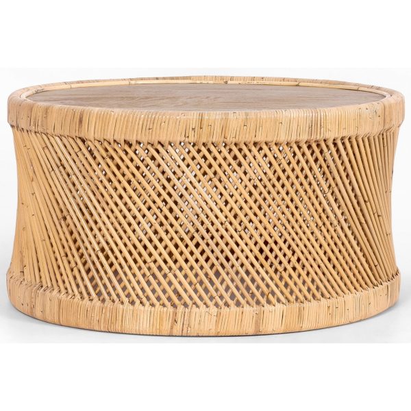 Freesia 80cm Round Coffee Table Mango Wood Top Rattan Frame – Natural