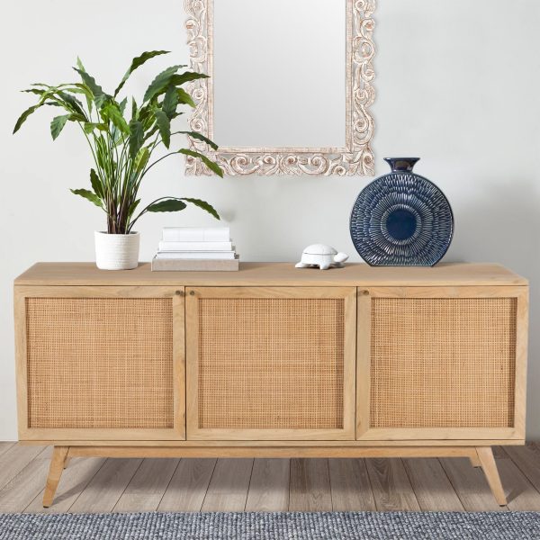 Olearia  Buffet Table Door Solid Mango Wood Storage Cabinet Natural – 150x45x70 cm