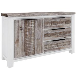 Plumeria Buffet Table Door Drawer Solid Acacia Timber - White Brush