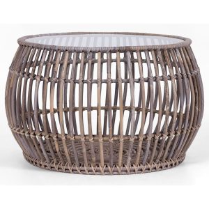 Sage 70cm Glass Topped Rattan Round Coffee Table - Natural