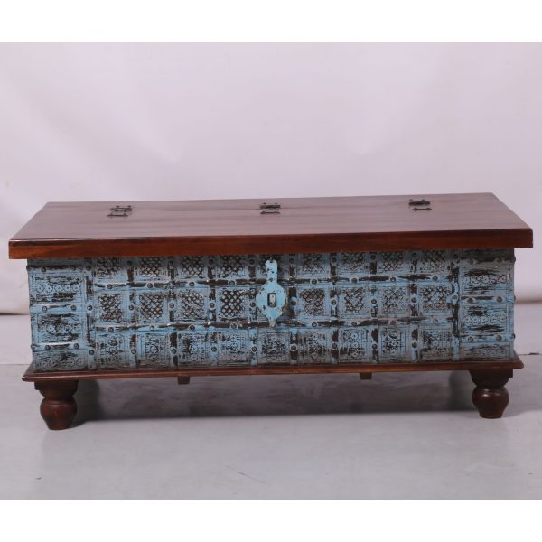 Konark Coffee Table Antique Handcrafted Solid Mango Wood Storage Trunk Chest Box