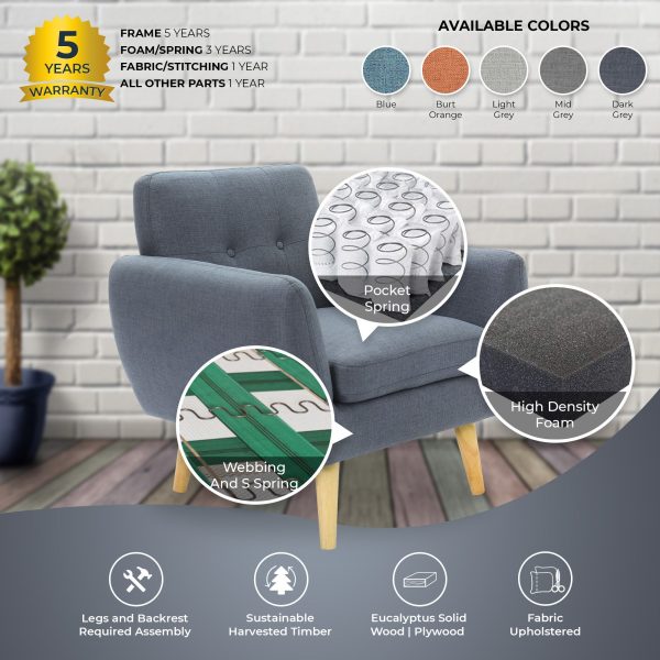 Dane Single Seater Fabric Upholstered Sofa Armchair Lounge Couch