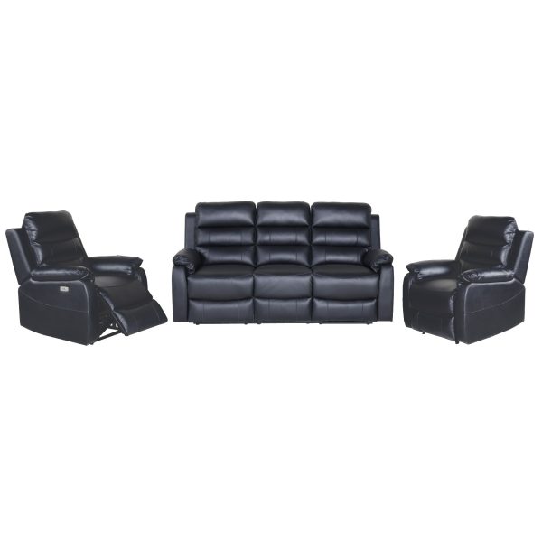 Antonio 3pc 5 Seater Leather Electric Recliner Home Theatre Sofa Lounge Set – Black