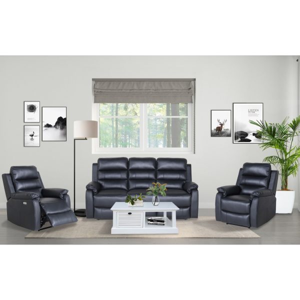 Antonio 3pc 5 Seater Leather Electric Recliner Home Theatre Sofa Lounge Set – Black