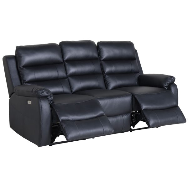 Antonio 3pc 5 Seater Leather Electric Recliner Home Theatre Sofa Lounge Set – Black