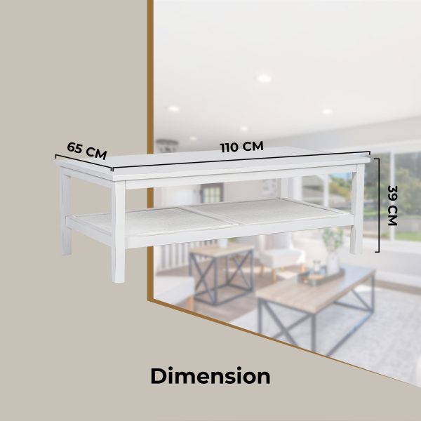 Jasmine Coffee Table 110cm Mindi Timber Wood Rattan Weave – White