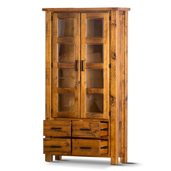 Teasel Display Unit Glass Door Bookcase Solid Pine Timber Wood – Rustic Oak