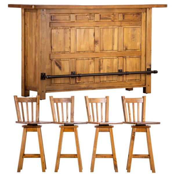 Teasel 5pcs Home Bar Table 4 Chair Set Wine Cabinet Case 192cm Solid Pine Timber