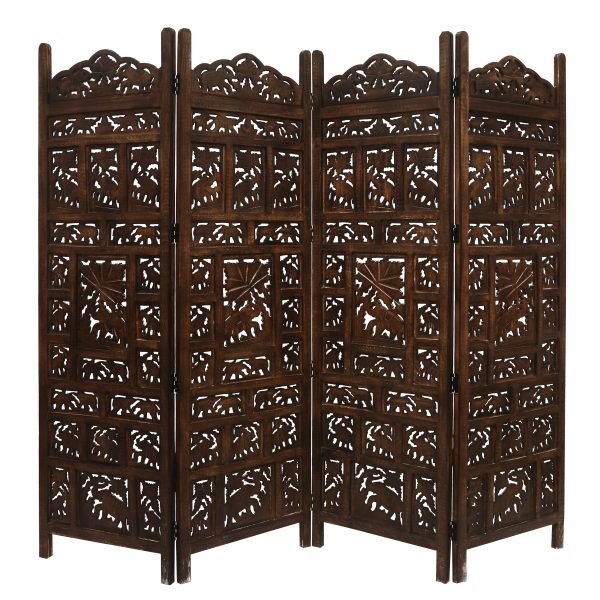 Penrith 4 Panel Room Divider Screen Privacy Shoji Timber Wood Stand – Burnt