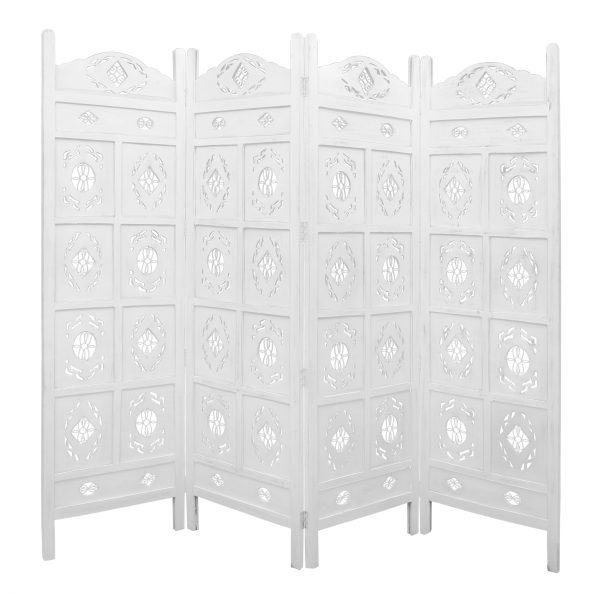 Spalding Iron Jali 4 Panel Room Divider Screen Privacy Shoji Timber Wood Stand – White