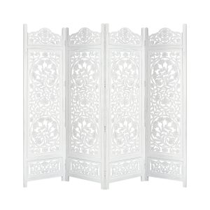 Glenrothes 4 Panel Room Divider Screen Privacy Shoji Timber Wood Stand - White