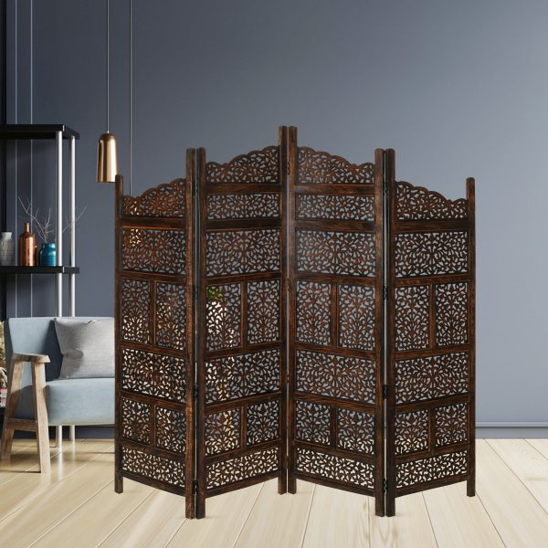 Arlington 4 Panel Room Divider Screen Privacy Shoji Timber Wood Stand – Burnt