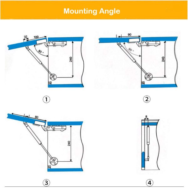 2 Pcs 100N Cabinet Door Hydraulic Hinge Metal Head Lift Support Soft Close & Buffer Telescopic