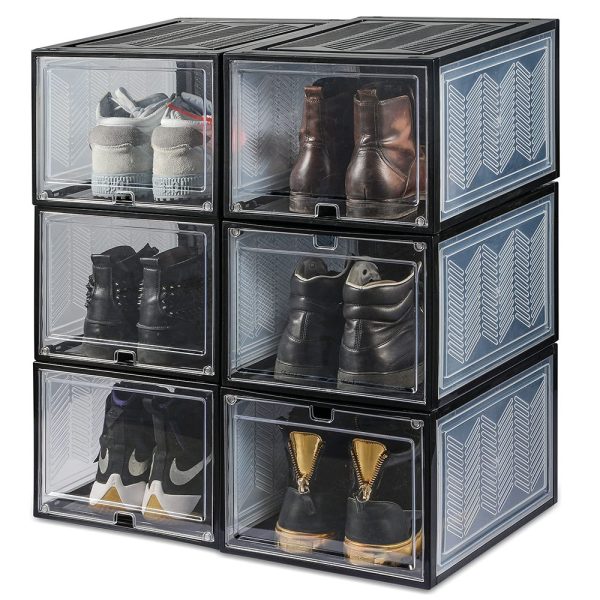 6x Large Shoe Storage Boxes Stackable Shoe Box Organisers Containers Display Cases Bins Magnetic Door