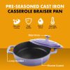 Enameled Cast Iron Cookware Casserole Braiser Pan, Round CastIron Skillet lid for Oven – Purple