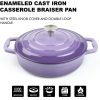 Enameled Cast Iron Cookware Casserole Braiser Pan, Round CastIron Skillet lid for Oven – Purple