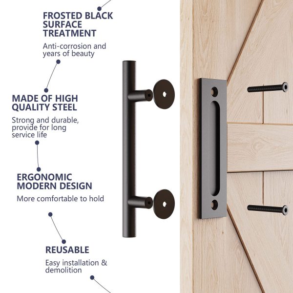 30cm Pull and Flush Barn Door Handle Square Handles set of Frosted Black Surface – Round