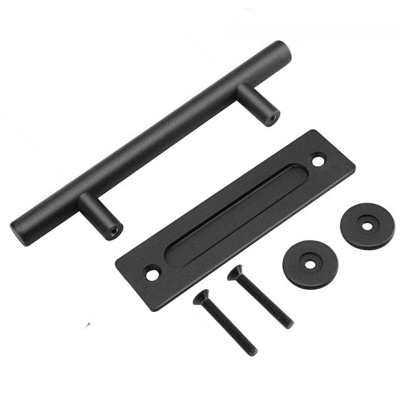 30cm Pull and Flush Barn Door Handle Square Handles set of Frosted Black Surface – Round