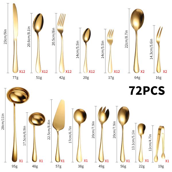 72-Piece Stainless Steel Gold Set, Knife Fork Spoon Flatware Set Cutlery Set, 12 sets