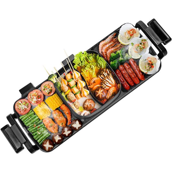 Large Electric Grill Hot Pot Hotpot 2 In 1 Electric Barbecue Non-Stick Pan Grill/Korean BBQ/Shabu Shabu 2200W