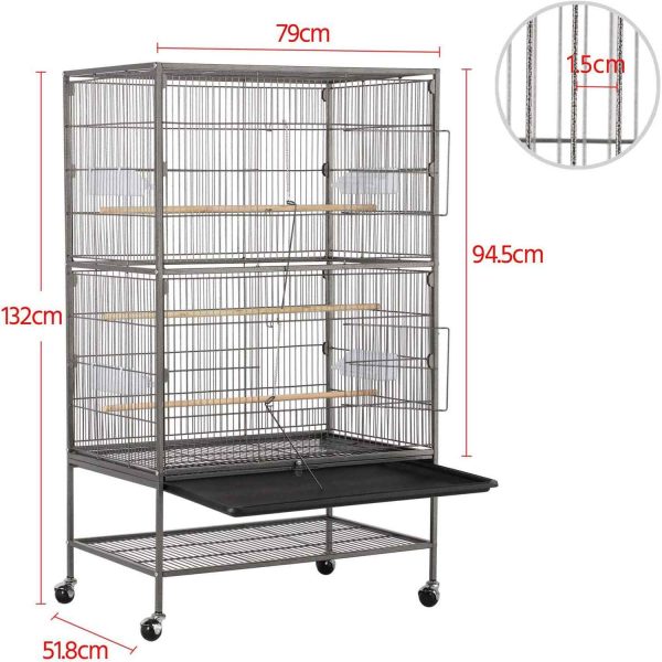 132cm Large Rolling Mobile Bird Cage Birdcage Finch Aviary Parrot Animals Playtop Stand Canary Finch