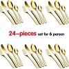 24-Piece Stainless Steel Gold Set, Knife Fork Spoon Flatware Set Cutlery Set, Mirror Finish