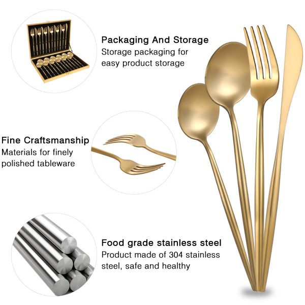 36-Piece Stainless Steel Gold Set, Knife Fork Spoon Flatware Set Cutlery Set, 9 sets