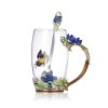 Hand Made Enamel daisy Flower Glass Coffee Mug Tea Cup Spoon Gift Idea Blue – Large